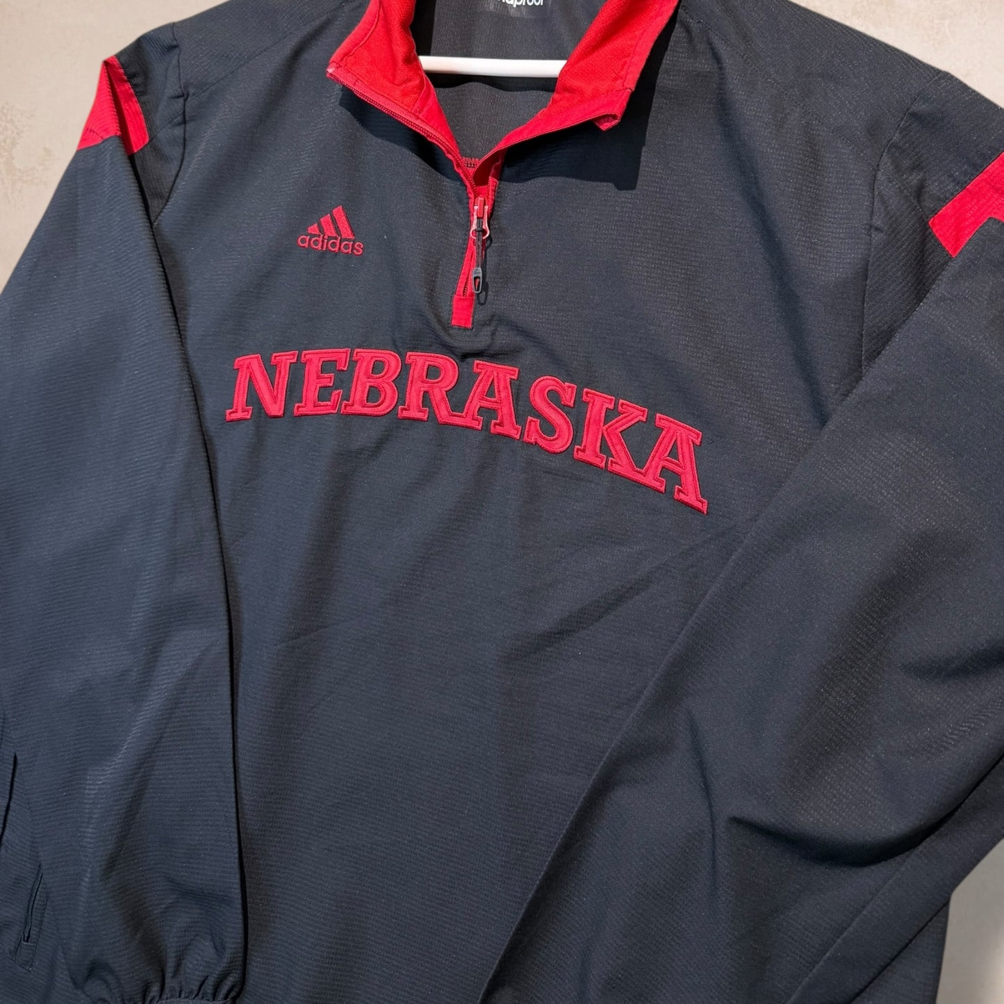 Nebraska Cornhuskers Adidas Jacket Black Mesh-Lined 1/4 Zip Pullover Size L