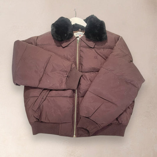 Vintage Naf Naf Burgundy Chocolate Brown Coloured Puffer Jacket With Detachable Collar Size Medium