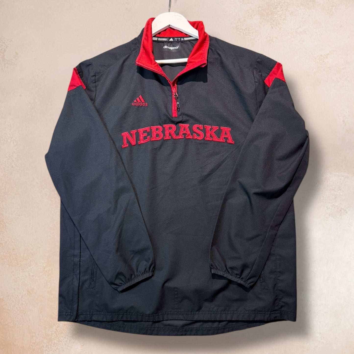 Nebraska Cornhuskers Adidas Jacket Black Mesh-Lined 1/4 Zip Pullover Size L