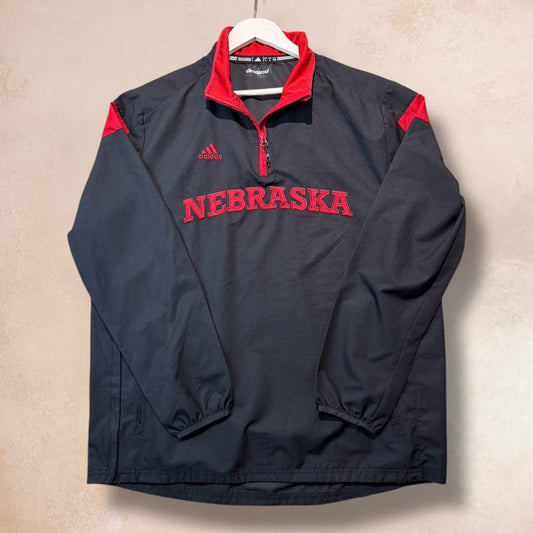 Nebraska Cornhuskers Adidas Jacket Black Mesh-Lined 1/4 Zip Pullover Size L