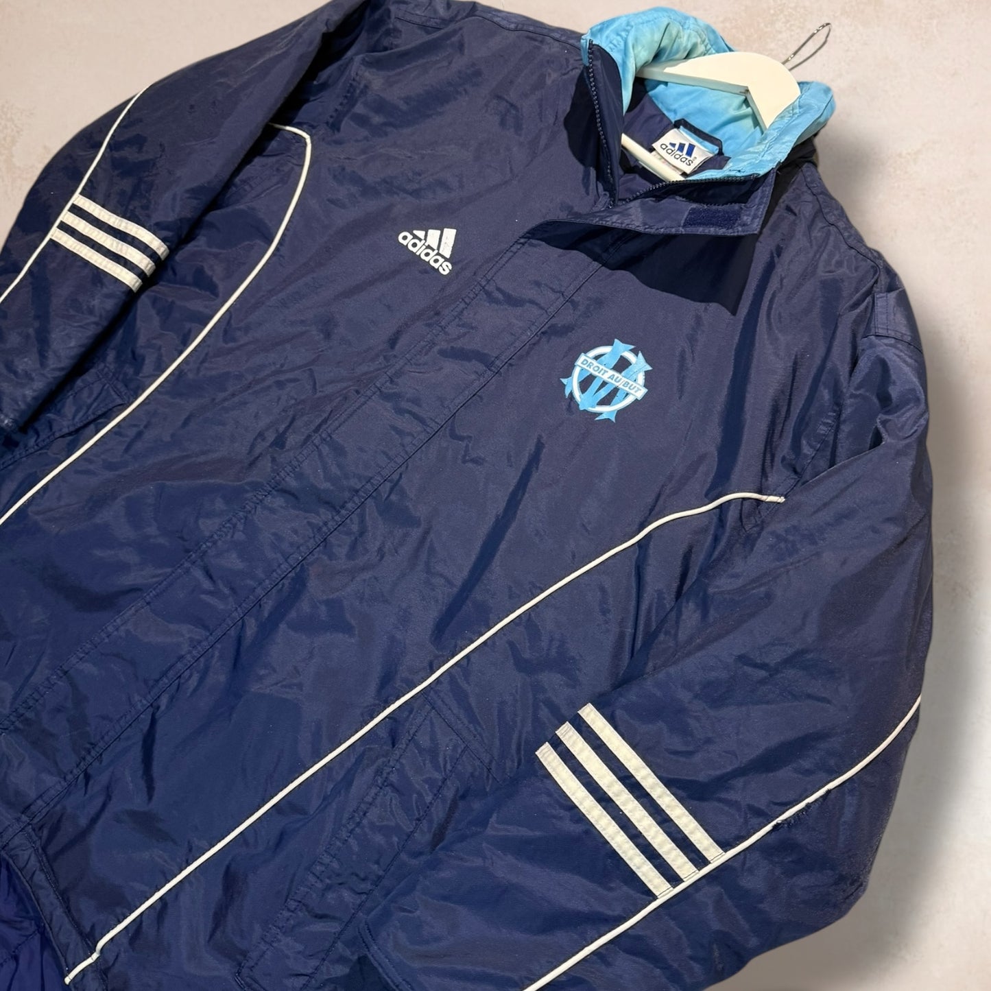 Vintage Adidas Marseille Football Club Padded Bench Coat 1999/00 Ligue 1 French Size Medium