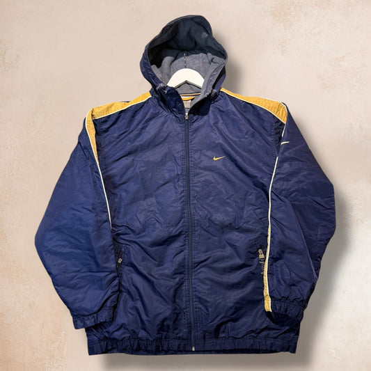 Vintage Y2K Nike Blue Yellow Gold Hooded Jacket Coat Size Large