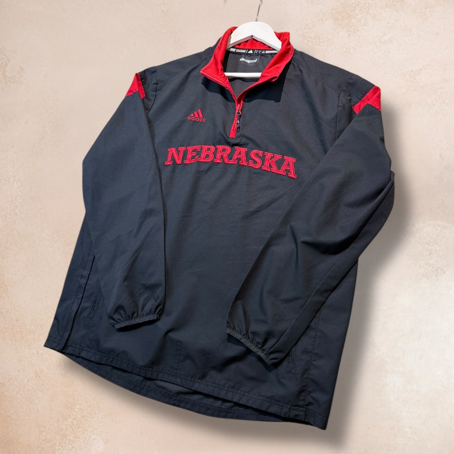 Nebraska Cornhuskers Adidas Jacket Black Mesh-Lined 1/4 Zip Pullover Size L