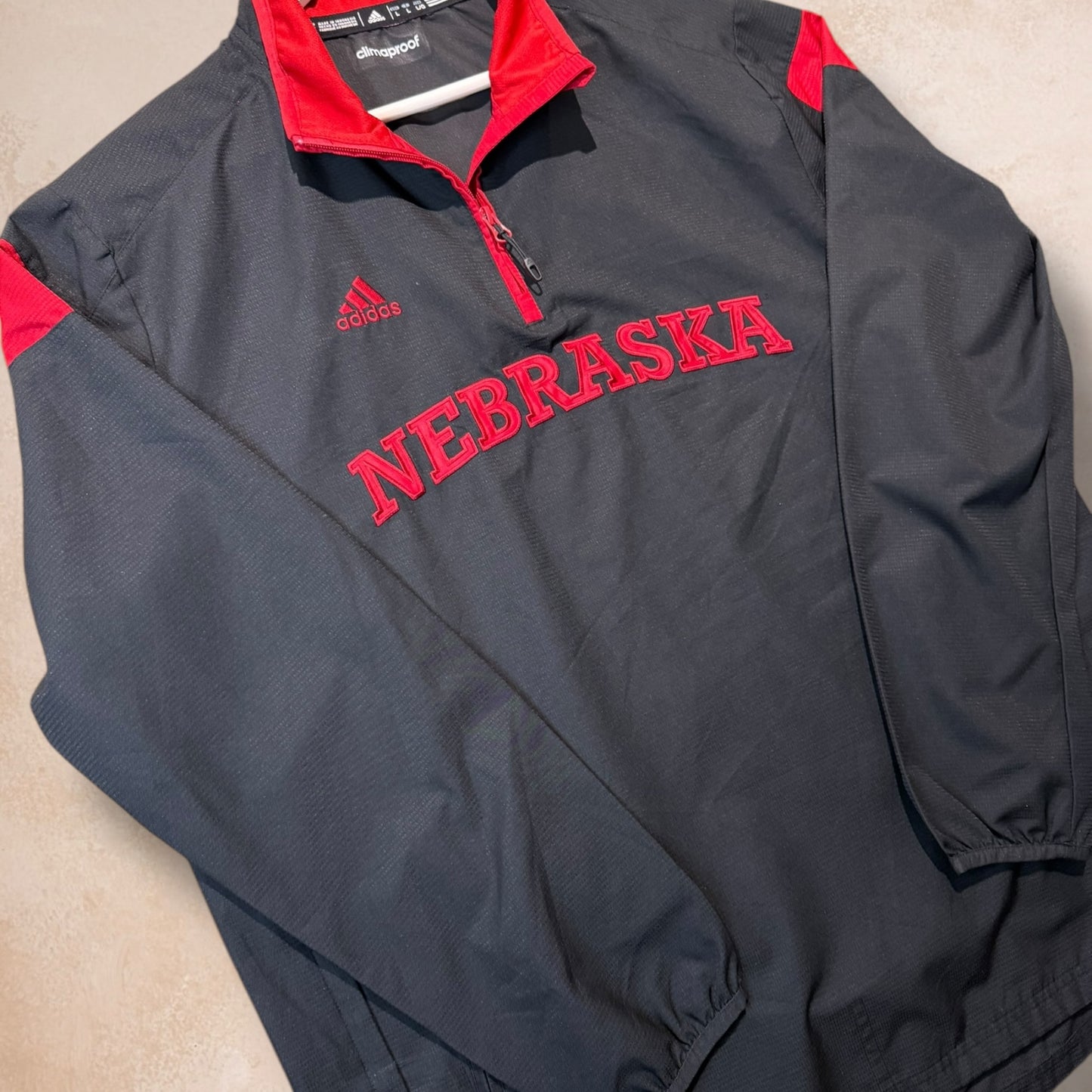 Nebraska Cornhuskers Adidas Jacket Black Mesh-Lined 1/4 Zip Pullover Size L