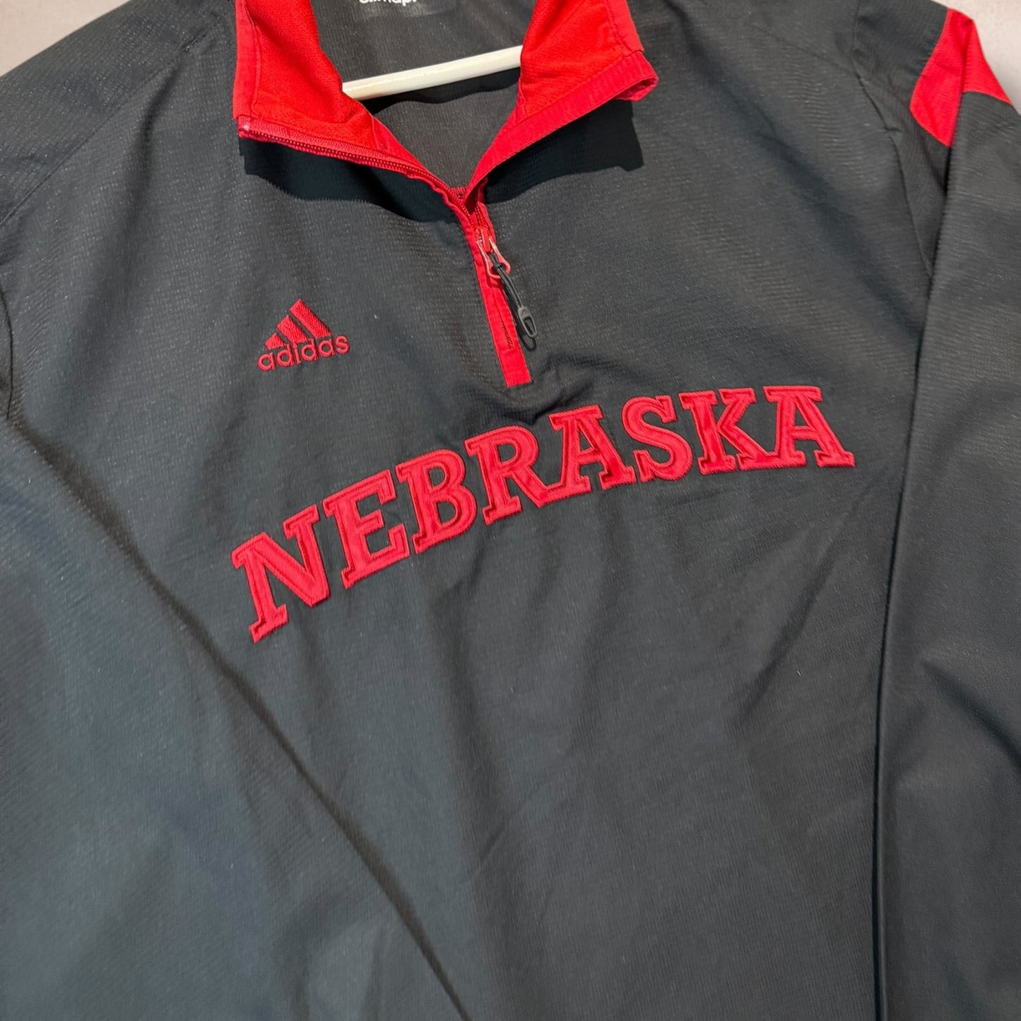 Nebraska Cornhuskers Adidas Jacket Black Mesh-Lined 1/4 Zip Pullover Size L
